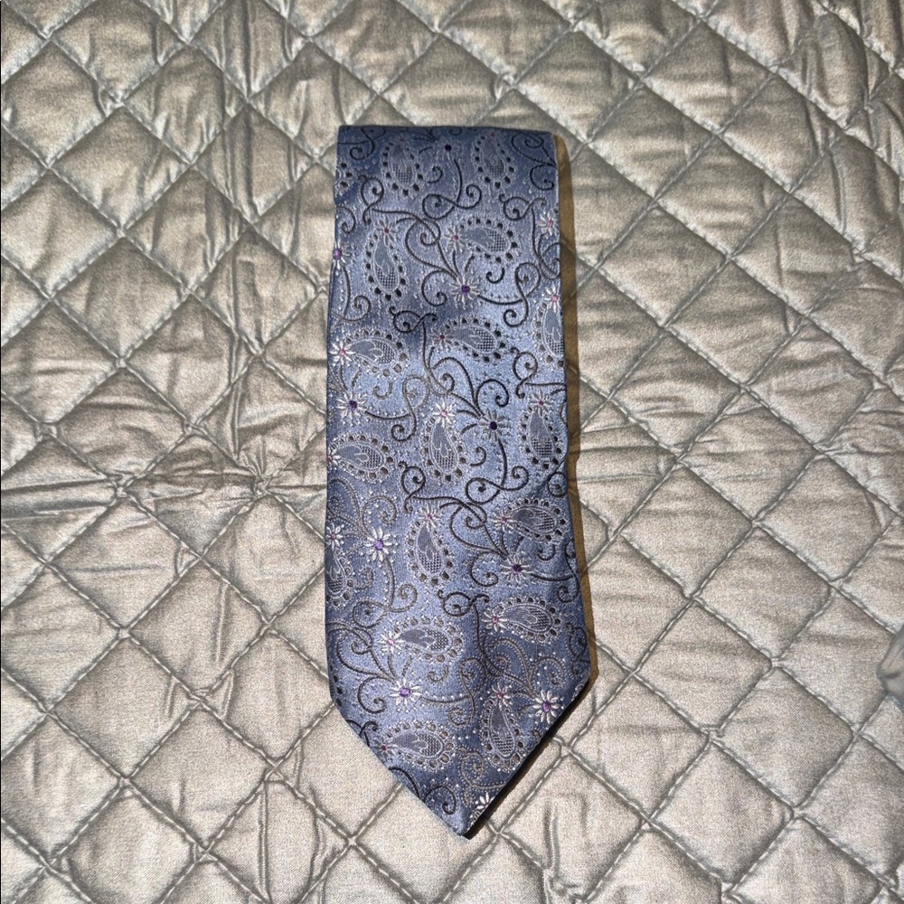 Eton blue paisley woven silk tie, handmade in Italy.
